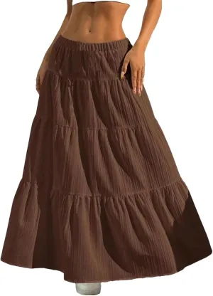 Women's Midi Skirts Casual Solid Drawstring Lace-Up Office Holiday Beach Cake Skirts