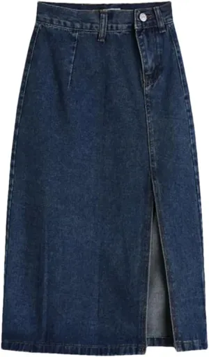 Women's Midi Spring Side Split High Wasit Jeans Skirts Straight A-Line Pencil Skirt