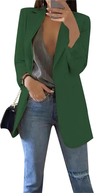 Women's Plain Basic Blazer Lapel Business Coat Solid Patchwork Cardigan