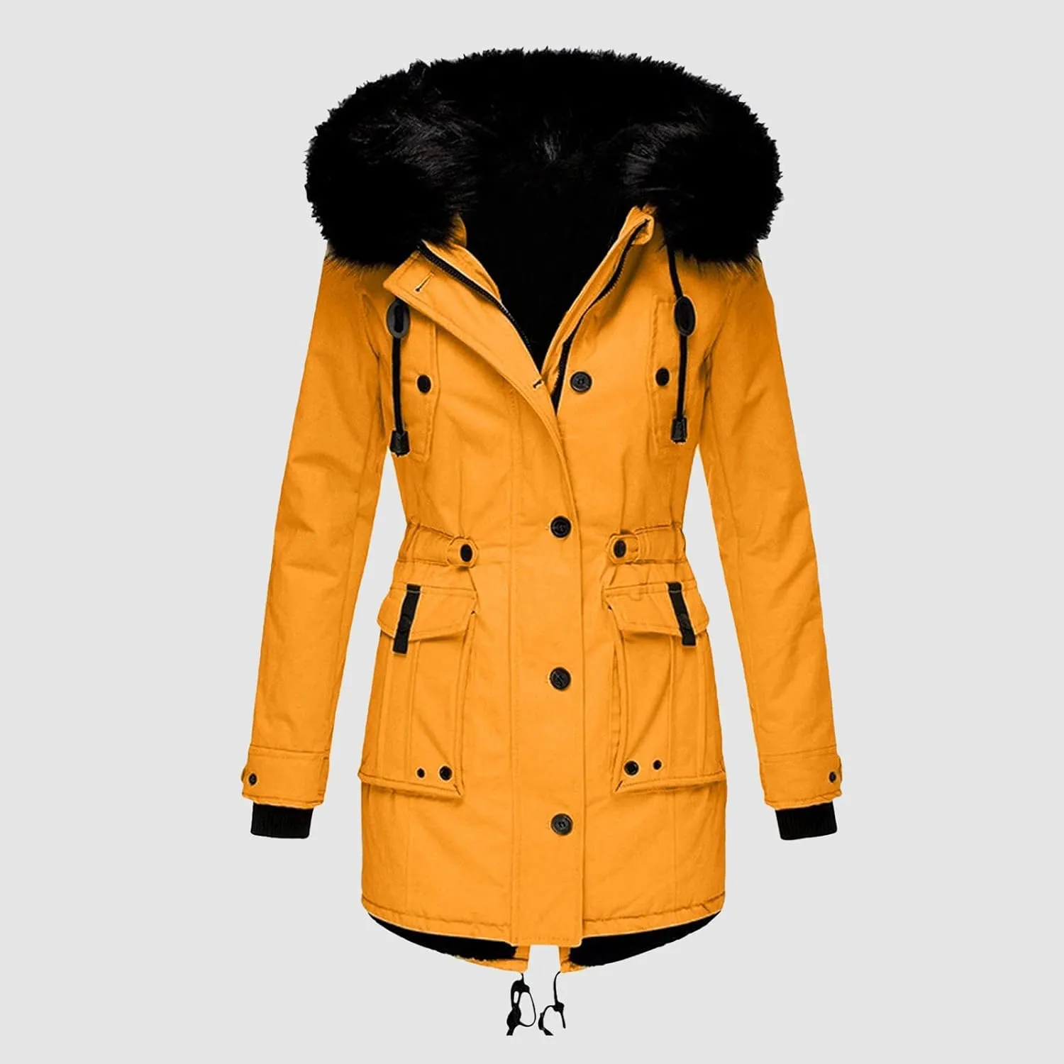 Women's Plus Size Jacket Warm Coat Jackets Outwear Faux-Fur' Lined Trench Winter Hooded Womens Fleece Coats