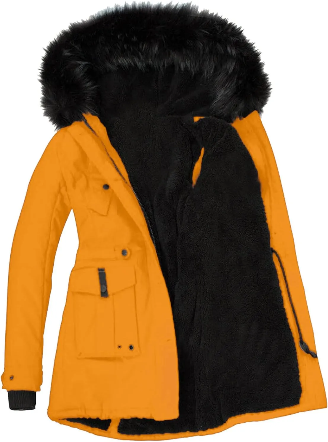 Women's Plus Size Jacket Warm Coat Jackets Outwear Faux-Fur' Lined Trench Winter Hooded Womens Fleece Coats