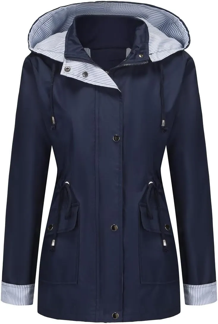 Womens Raincoat Windbreaker Waterproof Lightweight Lined Hooded Rain Jacket