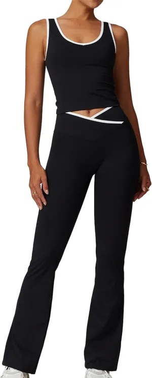 Womens Sexy Two Piece Outfits over Flare Yoga Pants Set Sweatsuits Women's Sports Bra Set