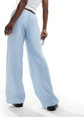 Women's Striped Drawstring Long Pants - Casual Chic Baggy Trousers Elastic Waist Fashion Bottoms for Work Daily Wear (Medium,Baby Blue)