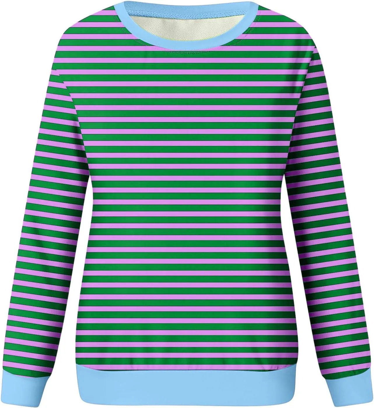 Womens Striped Sweatshirt Trendy Fleece Long Sleeve Crewneck Pullover Tops Regular Fit Fall Fashion Outfits 2024