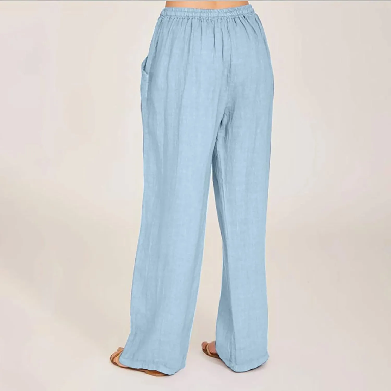 Women's Summer Drawstring Waist Pants Cotton Linen Loose Fit Palazzo Pants 2025 Boho Wide Leg Trousers with Pockets