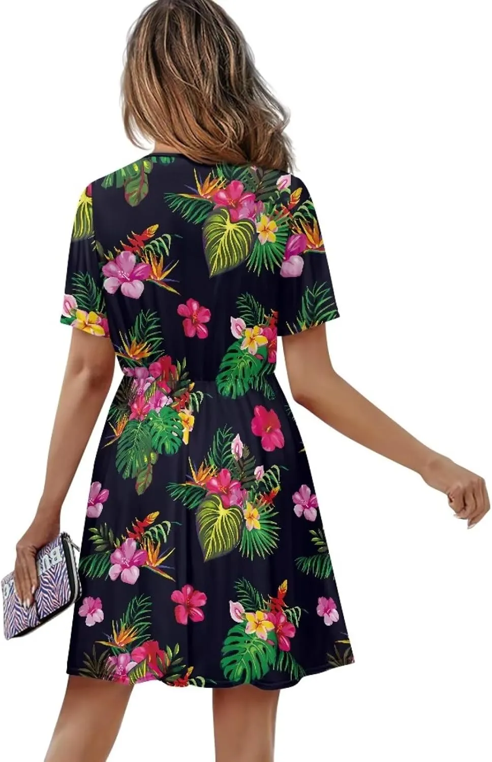 Women's Summer Ruched Wrap Dress Casual Short Sleeve V Neck Dress Ruffle Swing Summer Lightweight Dresses