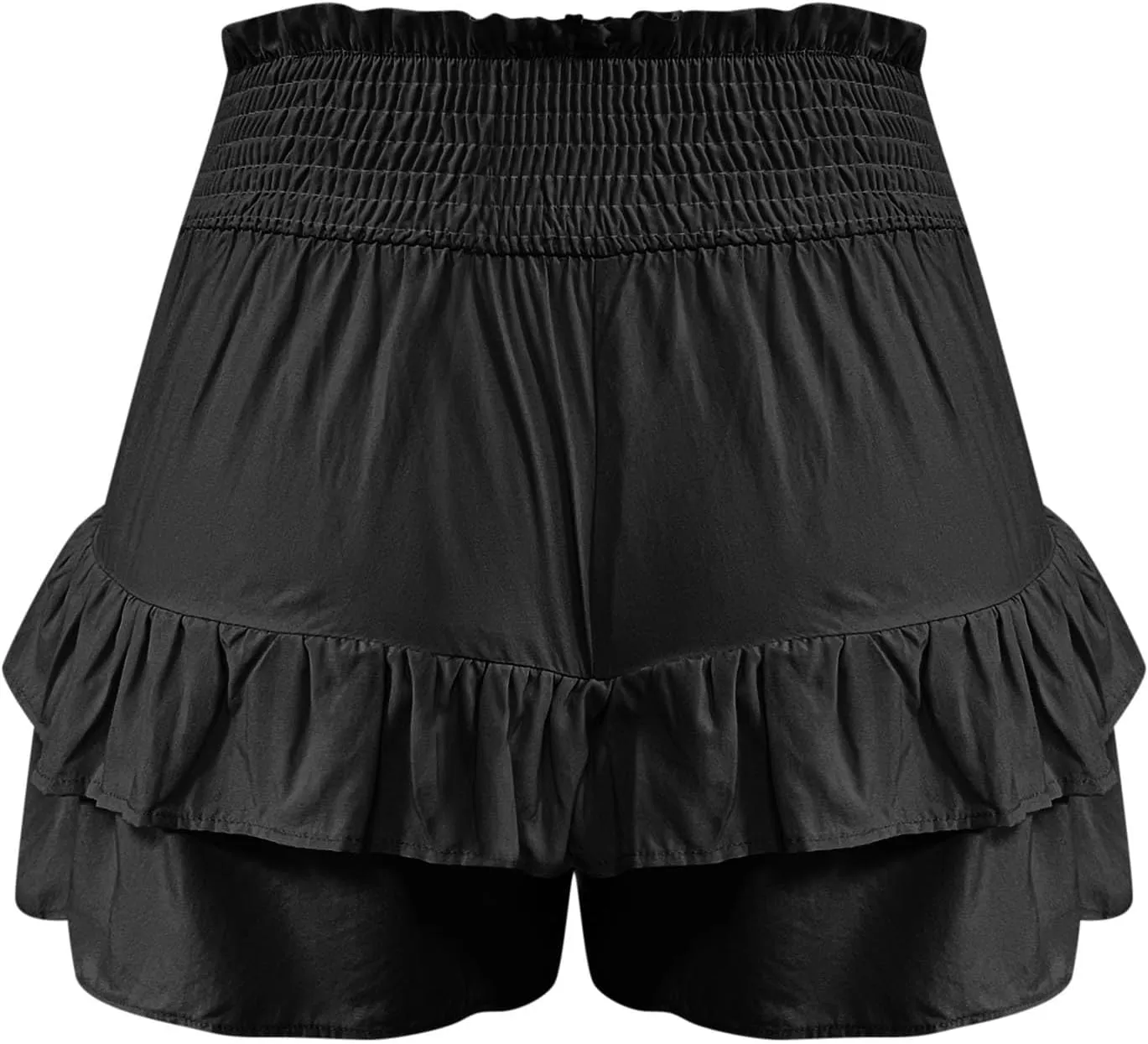 Womens Summer Shorts Ruffle Layered Skirt Elastic High Waisted Shorts Flared Pleated Hem Pants Fashion Outfits