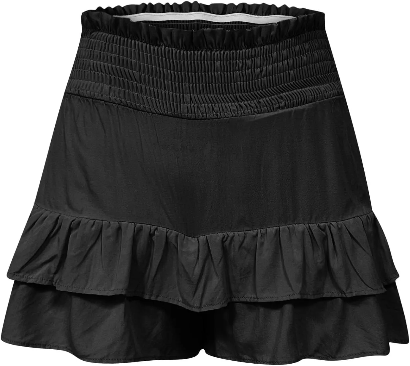 Womens Summer Shorts Ruffle Layered Skirt Elastic High Waisted Shorts Flared Pleated Hem Pants Fashion Outfits