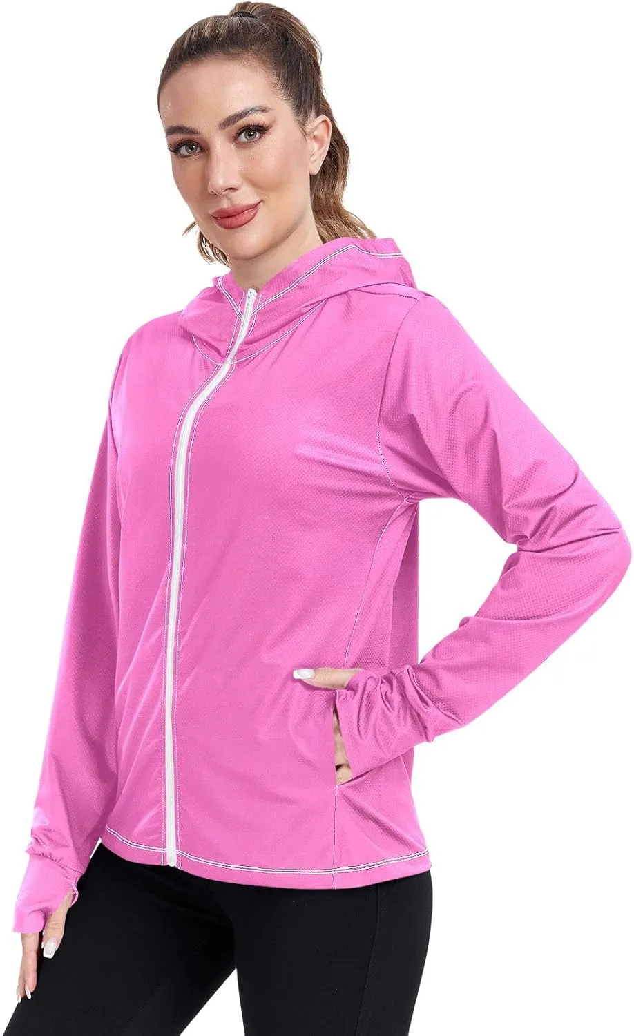 Womens Sun Protection Shirts Strong Red Women's Hoodie Zip Front Rash Guard Sun Shirts for Women Long Sleeve Uv Protection