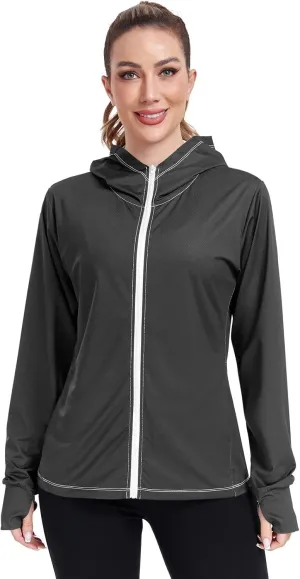 Womens Sun Protection Shirts Strong Red Women's Hoodie Zip Front Rash Guard Sun Shirts for Women Long Sleeve Uv Protection
