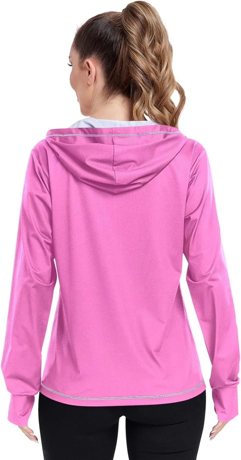 Womens Sun Protection Shirts Strong Red Women's Hoodie Zip Front Rash Guard Sun Shirts for Women Long Sleeve Uv Protection