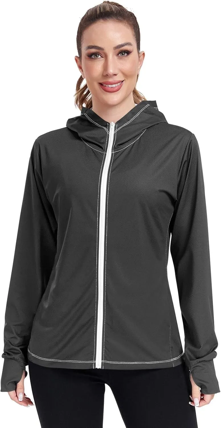 Womens Sun Protection Shirts Strong Red Women's Hoodie Zip Front Rash Guard Sun Shirts for Women Long Sleeve Uv Protection