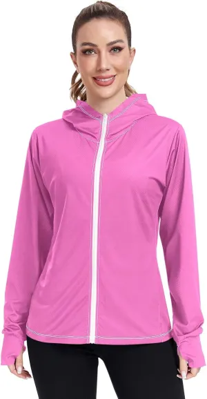 Womens Sun Protection Shirts Strong Red Women's Hoodie Zip Front Rash Guard Sun Shirts for Women Long Sleeve Uv Protection