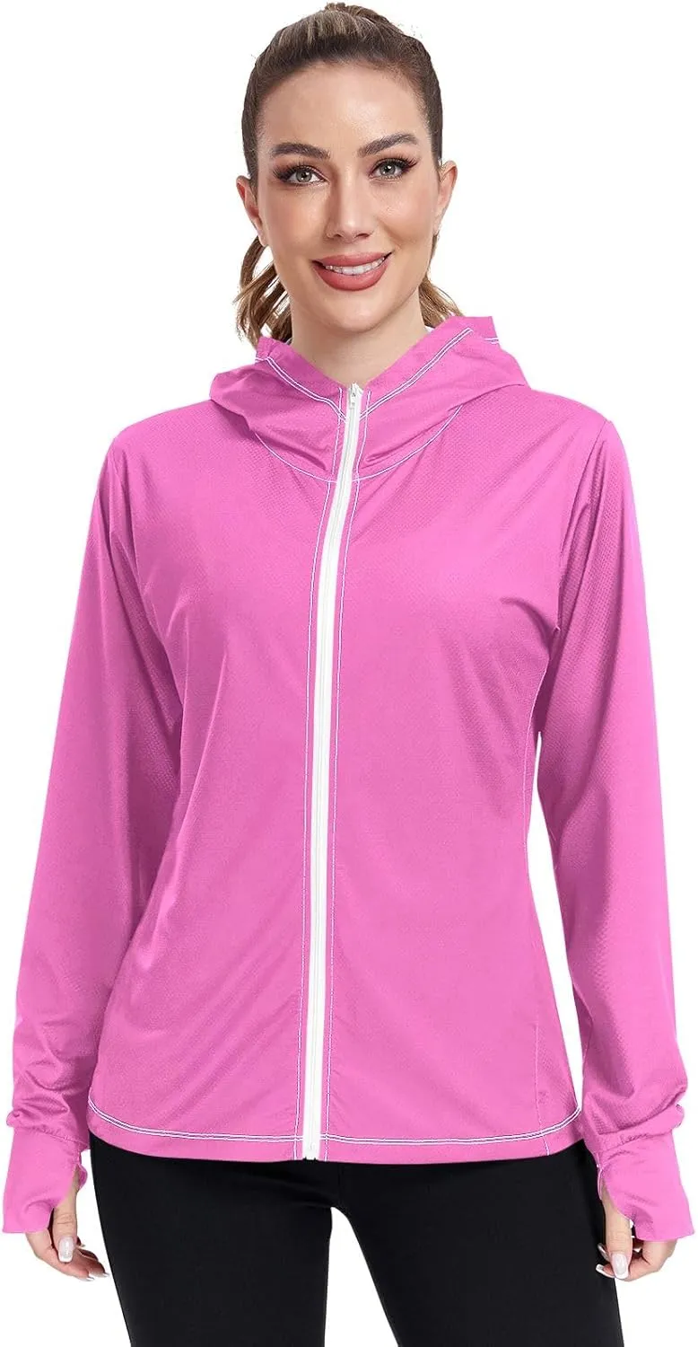 Womens Sun Protection Shirts Strong Red Women's Hoodie Zip Front Rash Guard Sun Shirts for Women Long Sleeve Uv Protection