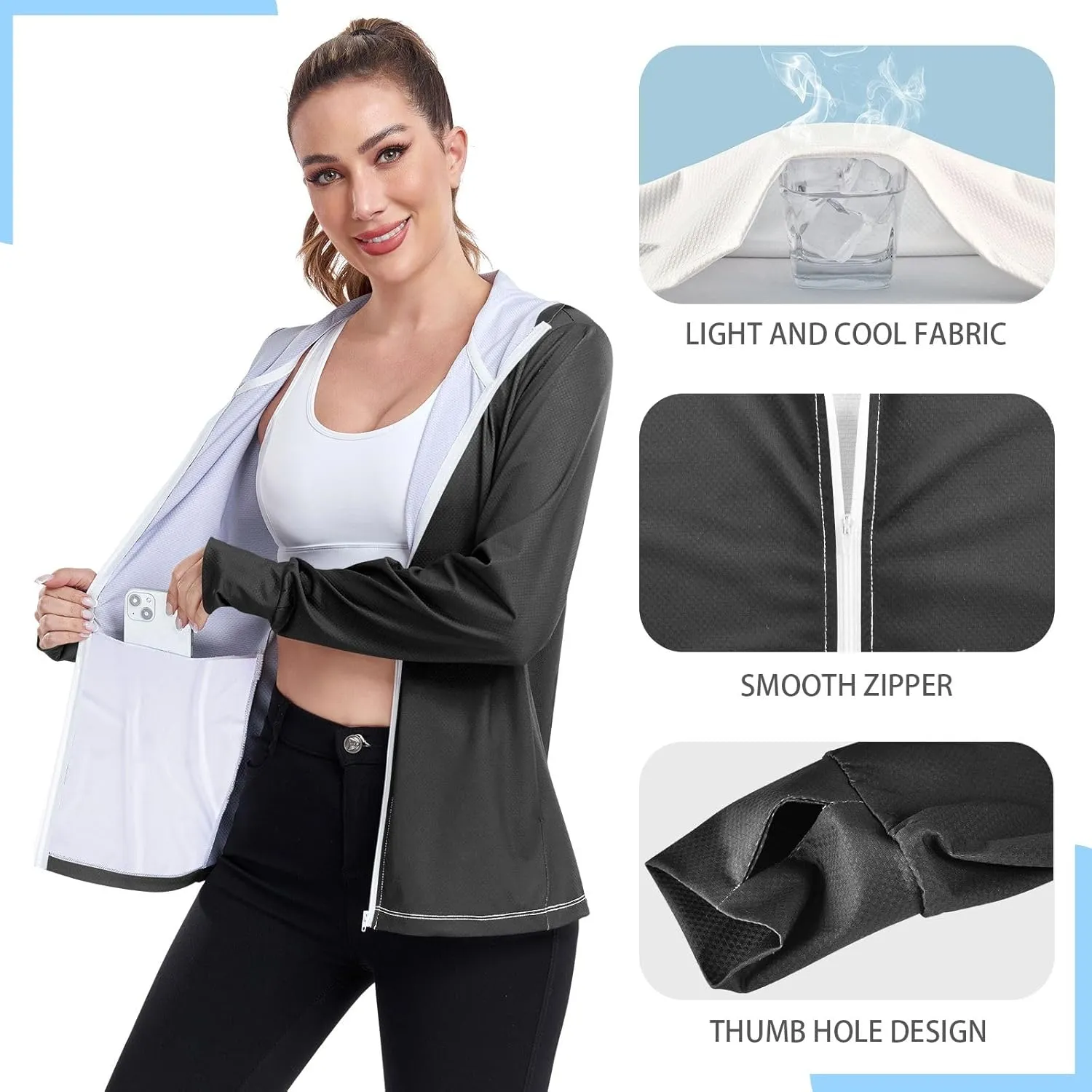 Womens Sun Protection Shirts Strong Red Women's Hoodie Zip Front Rash Guard Sun Shirts for Women Long Sleeve Uv Protection