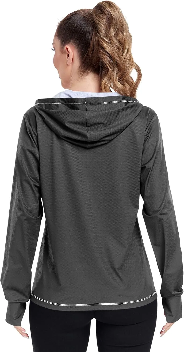 Womens Sun Protection Shirts Strong Red Women's Hoodie Zip Front Rash Guard Sun Shirts for Women Long Sleeve Uv Protection