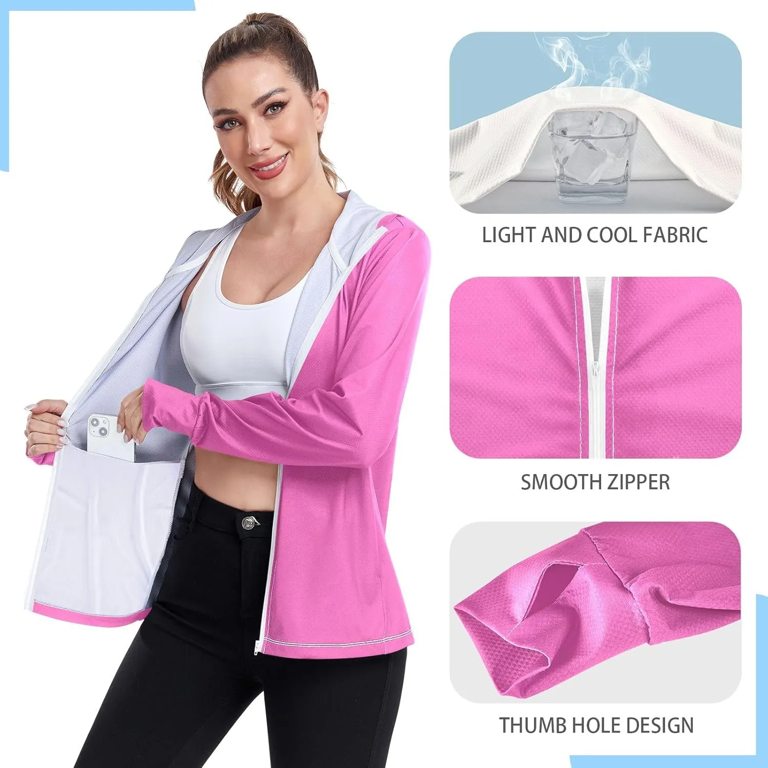 Womens Sun Protection Shirts Strong Red Women's Hoodie Zip Front Rash Guard Sun Shirts for Women Long Sleeve Uv Protection
