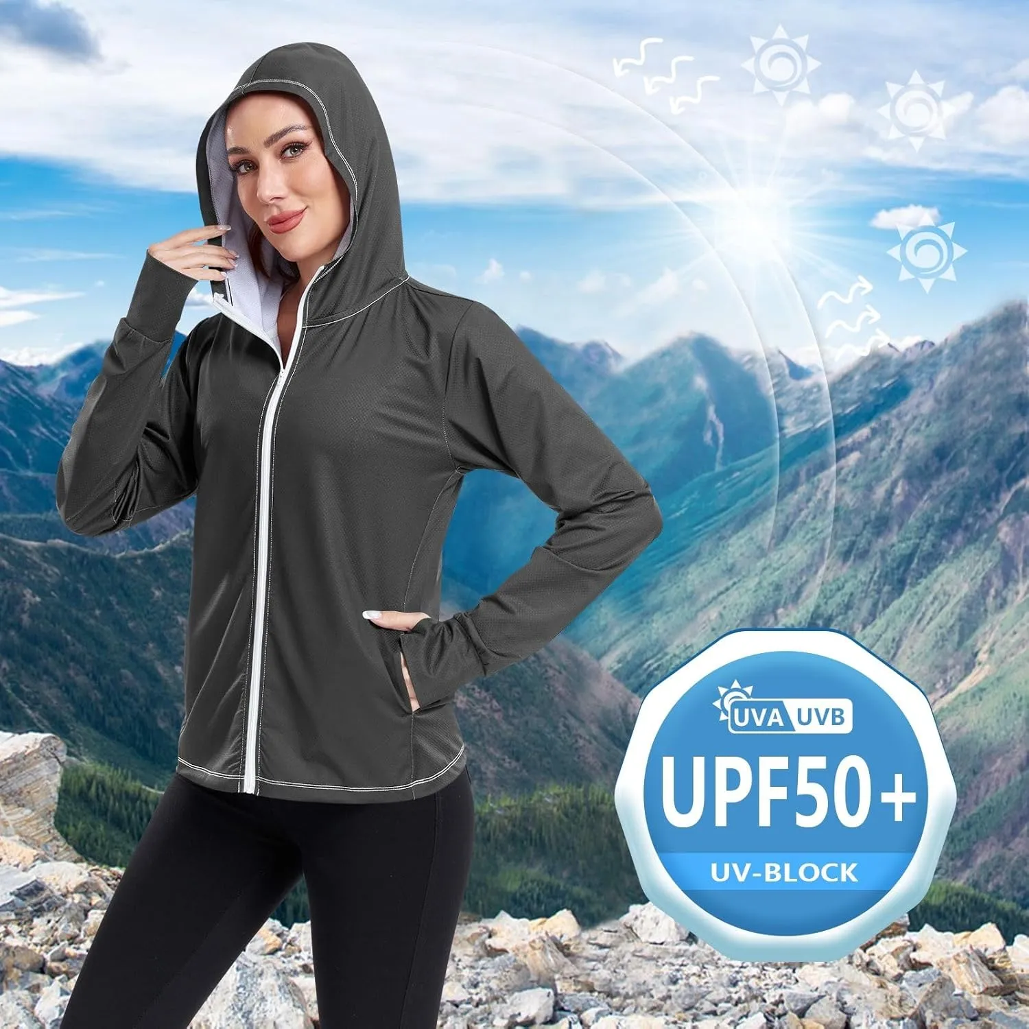 Womens Sun Protection Shirts Strong Red Women's Hoodie Zip Front Rash Guard Sun Shirts for Women Long Sleeve Uv Protection