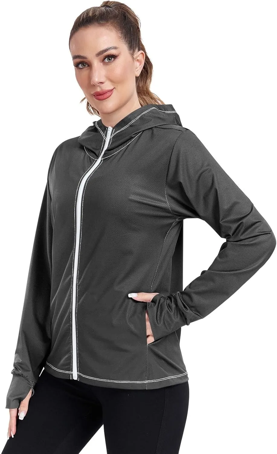 Womens Sun Protection Shirts Strong Red Women's Hoodie Zip Front Rash Guard Sun Shirts for Women Long Sleeve Uv Protection