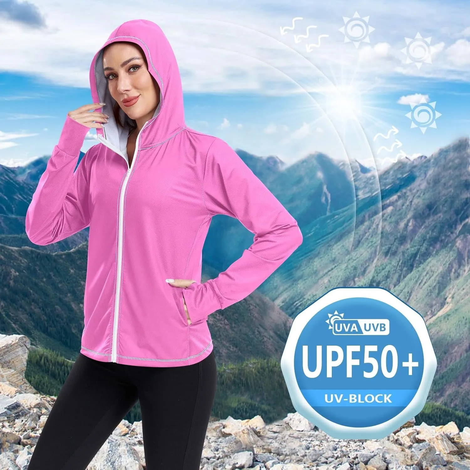 Womens Sun Protection Shirts Strong Red Women's Hoodie Zip Front Rash Guard Sun Shirts for Women Long Sleeve Uv Protection
