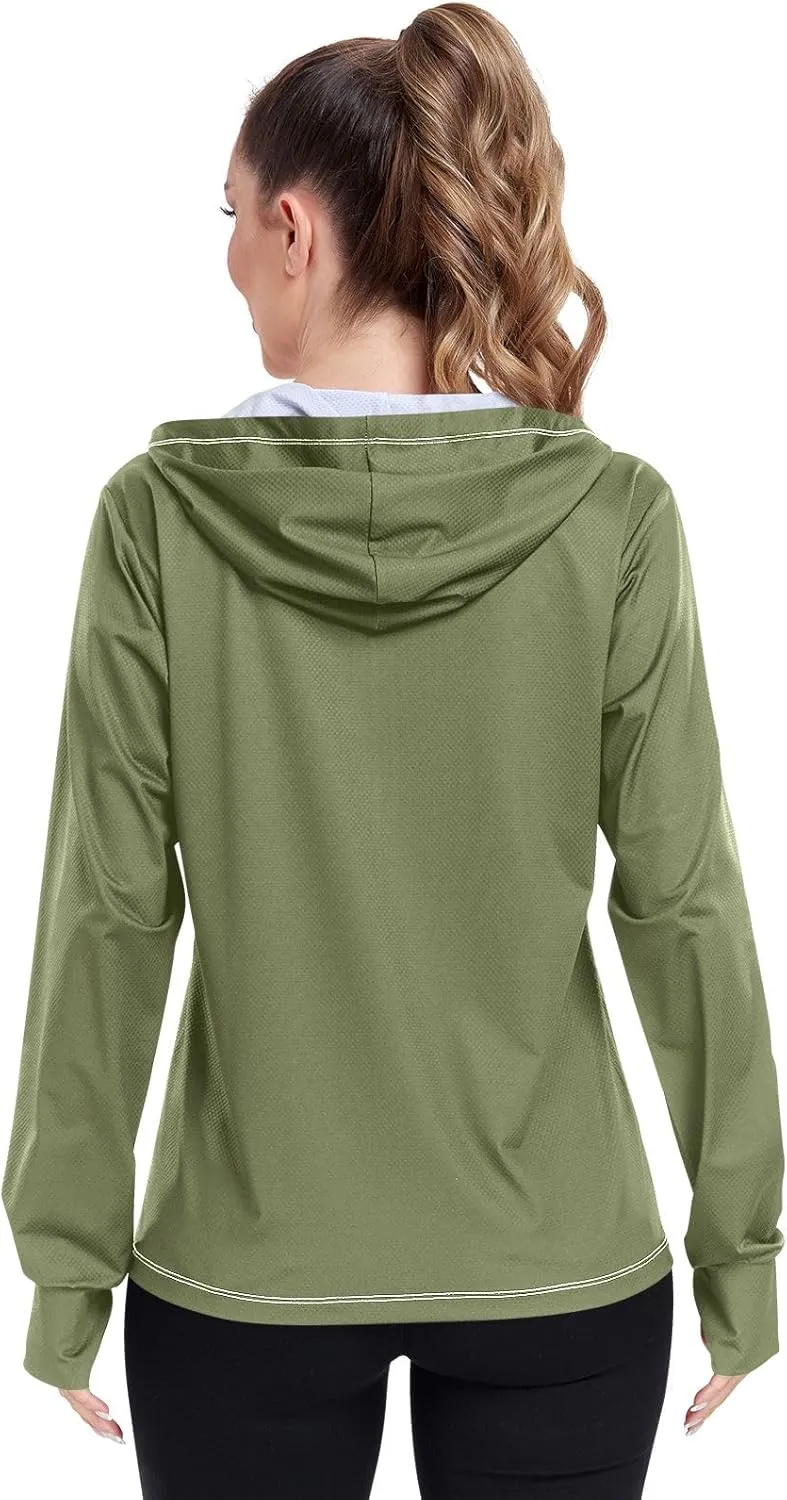 Womens Sun Protection Shirts Strong Red Women's Hoodie Zip Front Rash Guard Sun Shirts for Women Long Sleeve Uv Protection