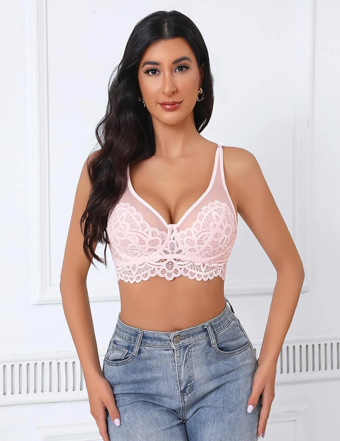 Women's Underwire Bra Lace Full Coverage Push Up T-Shirt Bralette