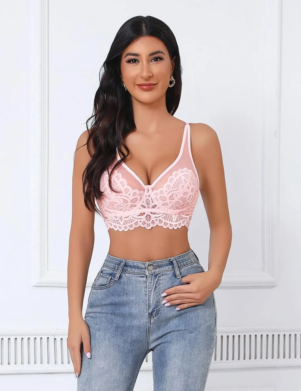 Women's Underwire Bra Lace Full Coverage Push Up T-Shirt Bralette