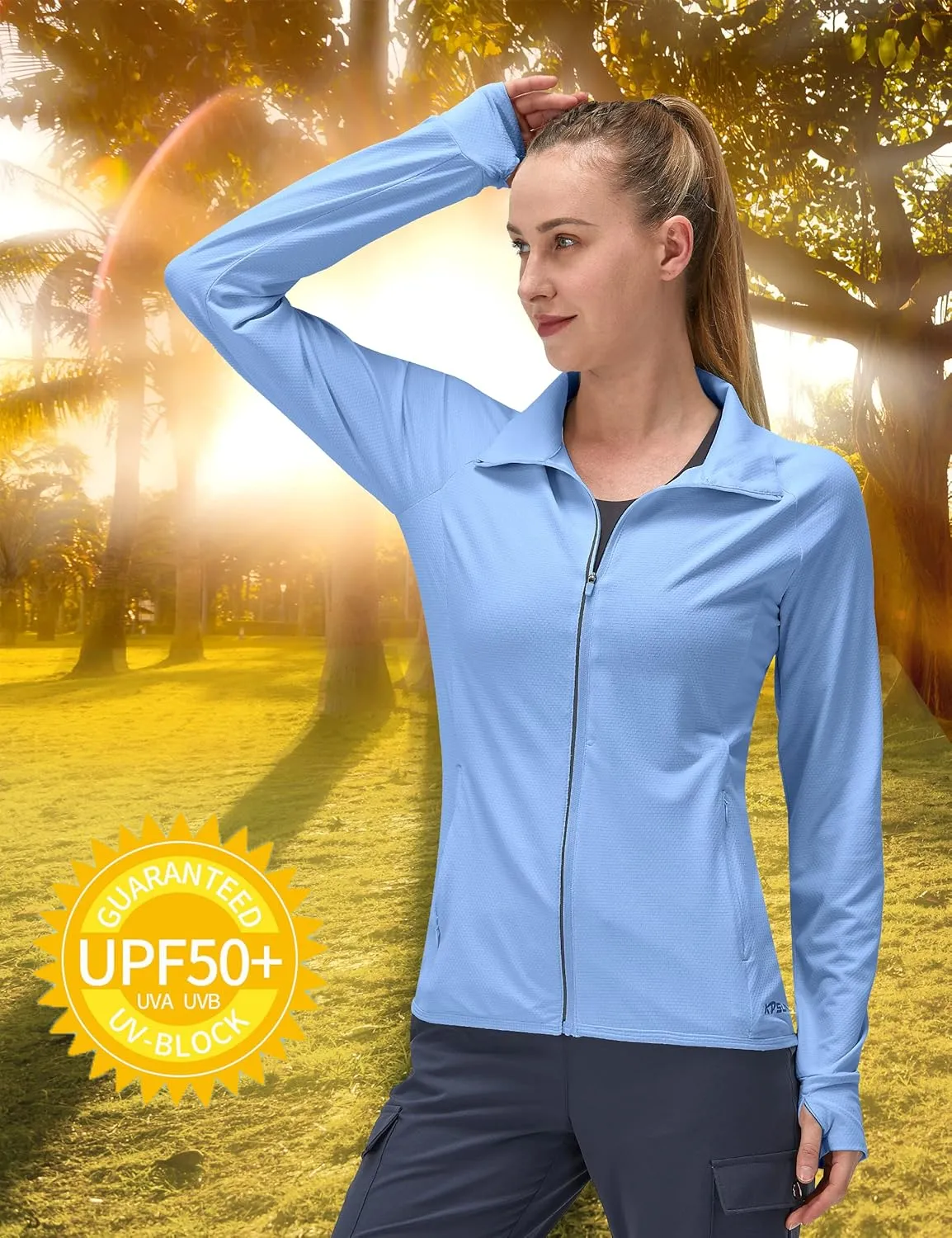 Women's UPF 50  UV Sun Protection Clothing Long Sleeve Athletic Hiking Shirts Lightweight SPF Zip Up Outdoor Jacket