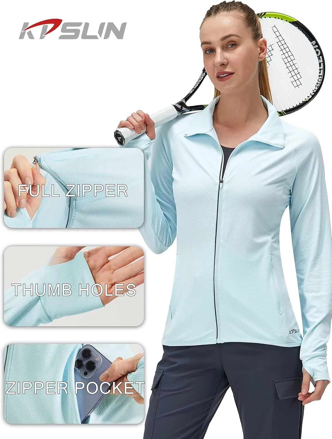 Women's UPF 50  UV Sun Protection Clothing Long Sleeve Athletic Hiking Shirts Lightweight SPF Zip Up Outdoor Jacket