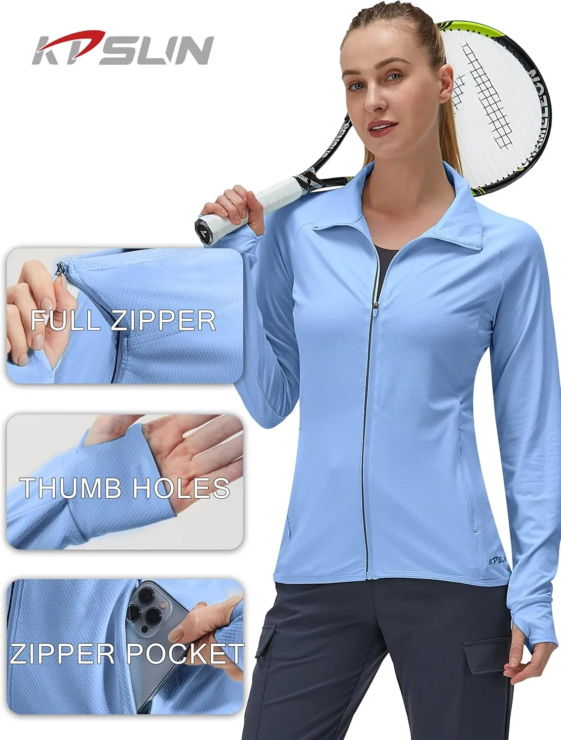 Women's UPF 50  UV Sun Protection Clothing Long Sleeve Athletic Hiking Shirts Lightweight SPF Zip Up Outdoor Jacket