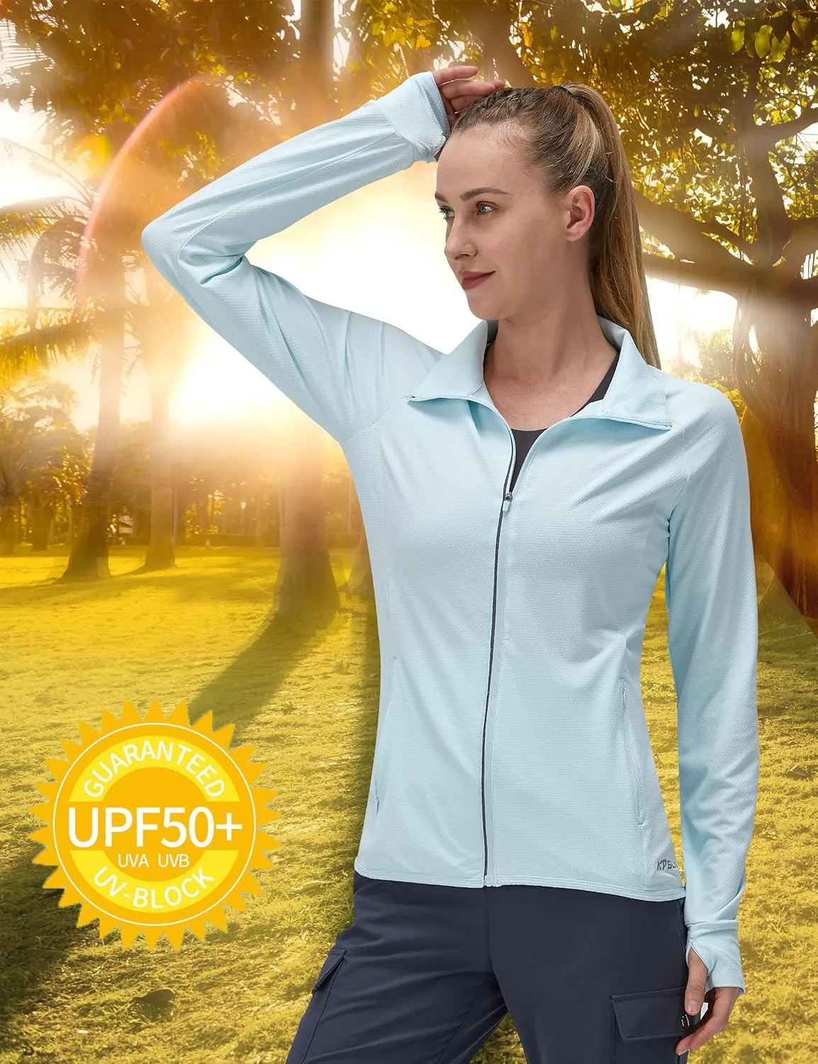 Women's UPF 50  UV Sun Protection Clothing Long Sleeve Athletic Hiking Shirts Lightweight SPF Zip Up Outdoor Jacket