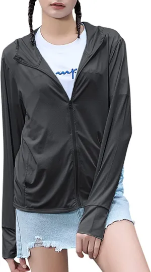 Women's UPF 50  UV Sun Protection Clothing Zip Up Lightweight Hoodie Hiking Sun Shirt