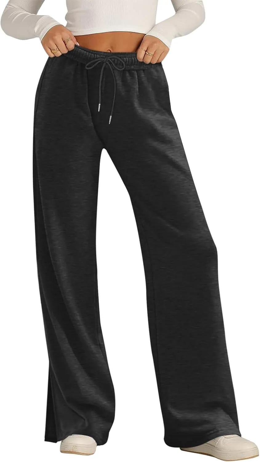 Women's Wide Leg Sweatpants Baggy Loose Sweat Pants Trendy Drawstring High Waisted Joggers Casual Trousers Pants