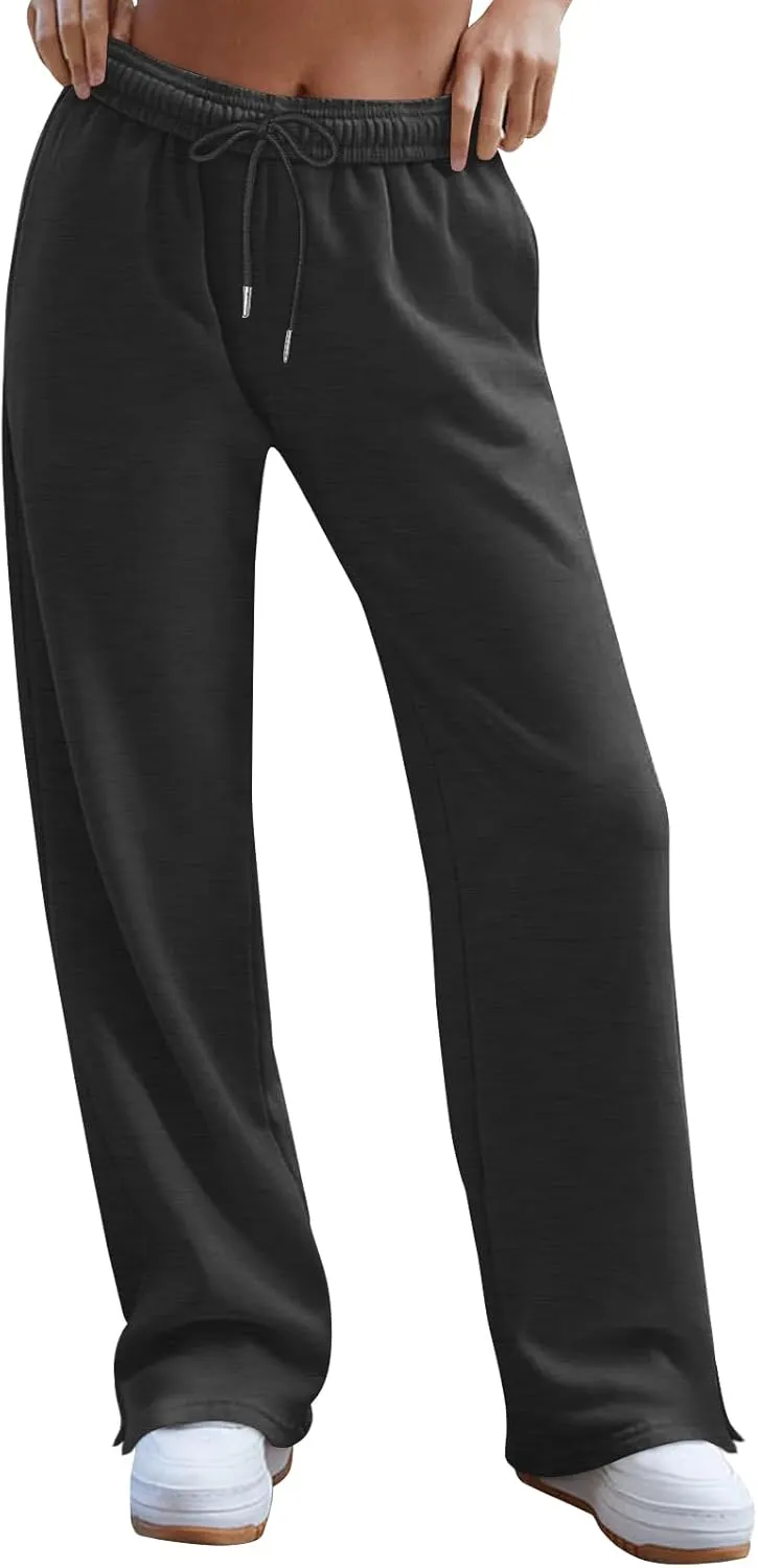 Women's Wide Leg Sweatpants Baggy Loose Sweat Pants Trendy Drawstring High Waisted Joggers Casual Trousers Pants