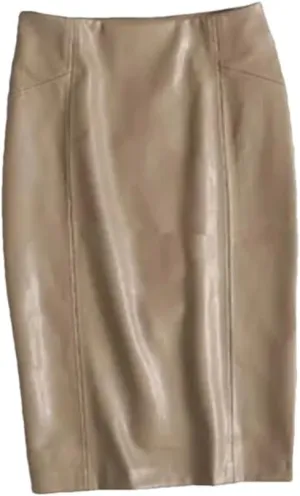 Womens Winter Faux Leather Midi Pencil Skirts High Waist Zipper Back Split PU Leather Bodycon Knee Office Skirt