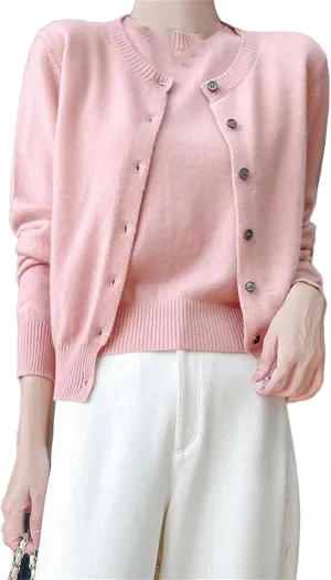 Women's Wool Cardigans Short Sleeve O-Neck Pullovers Cashmere Sweater Twinset Wool Knitwear Chic Tops