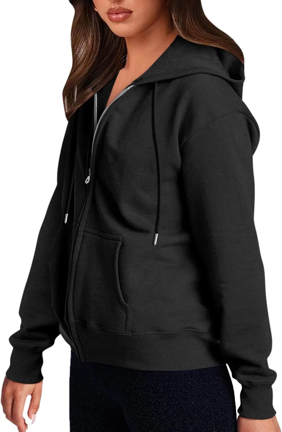 Womens Zip Up Hoodies Long Sleeve Oversized Sweatshirts Fleece Y2K Drawstring Fall Jackets with Pockets Outerwear