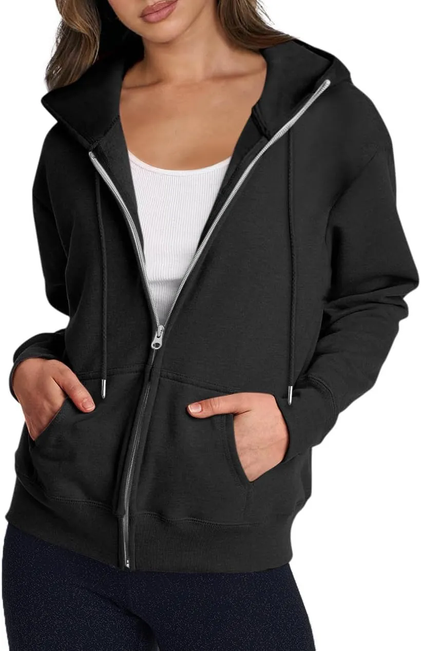 Womens Zip Up Hoodies Long Sleeve Oversized Sweatshirts Fleece Y2K Drawstring Fall Jackets with Pockets Outerwear