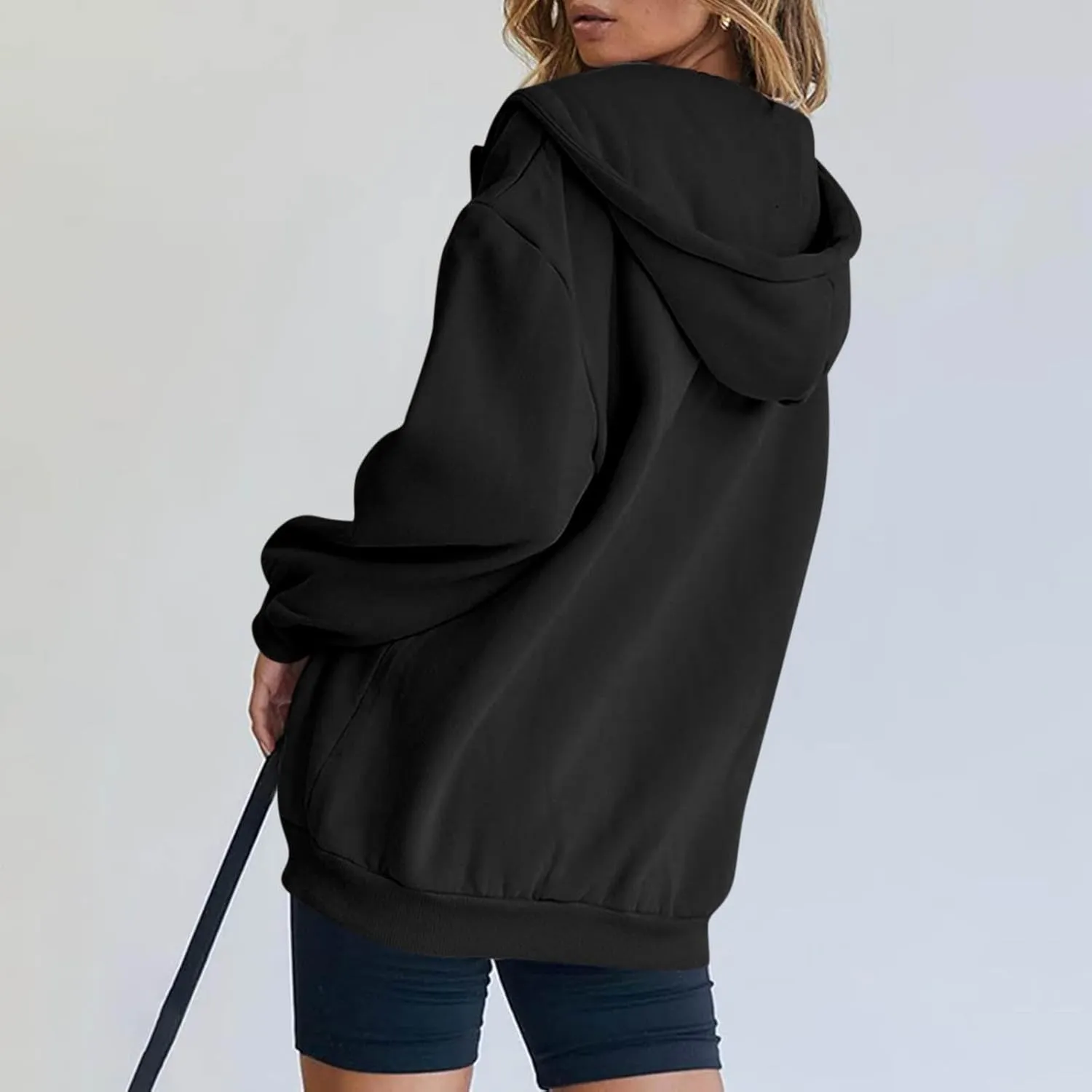 Womens Zip Up Hoodies Long Sleeve Oversized Sweatshirts Fleece Y2K Drawstring Fall Jackets with Pockets Outerwear
