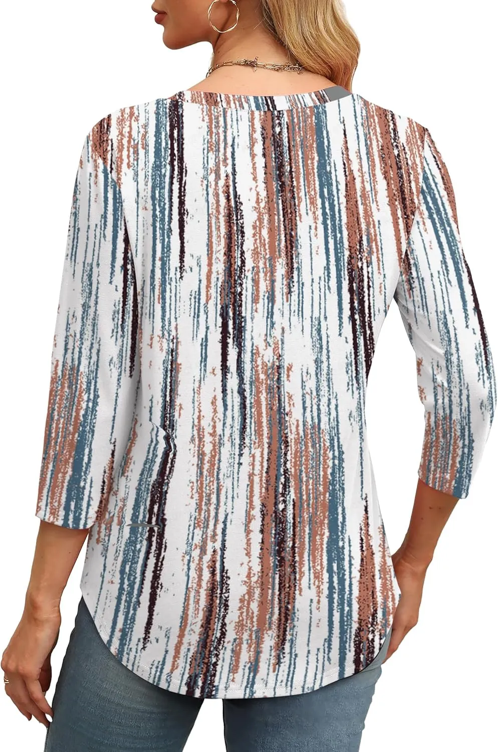 XIEERDUO 3/4 Length Sleeve Womens Tops Round Neck Casual Tunic Tops Basic Pleated Shirts Loose Fit 2025