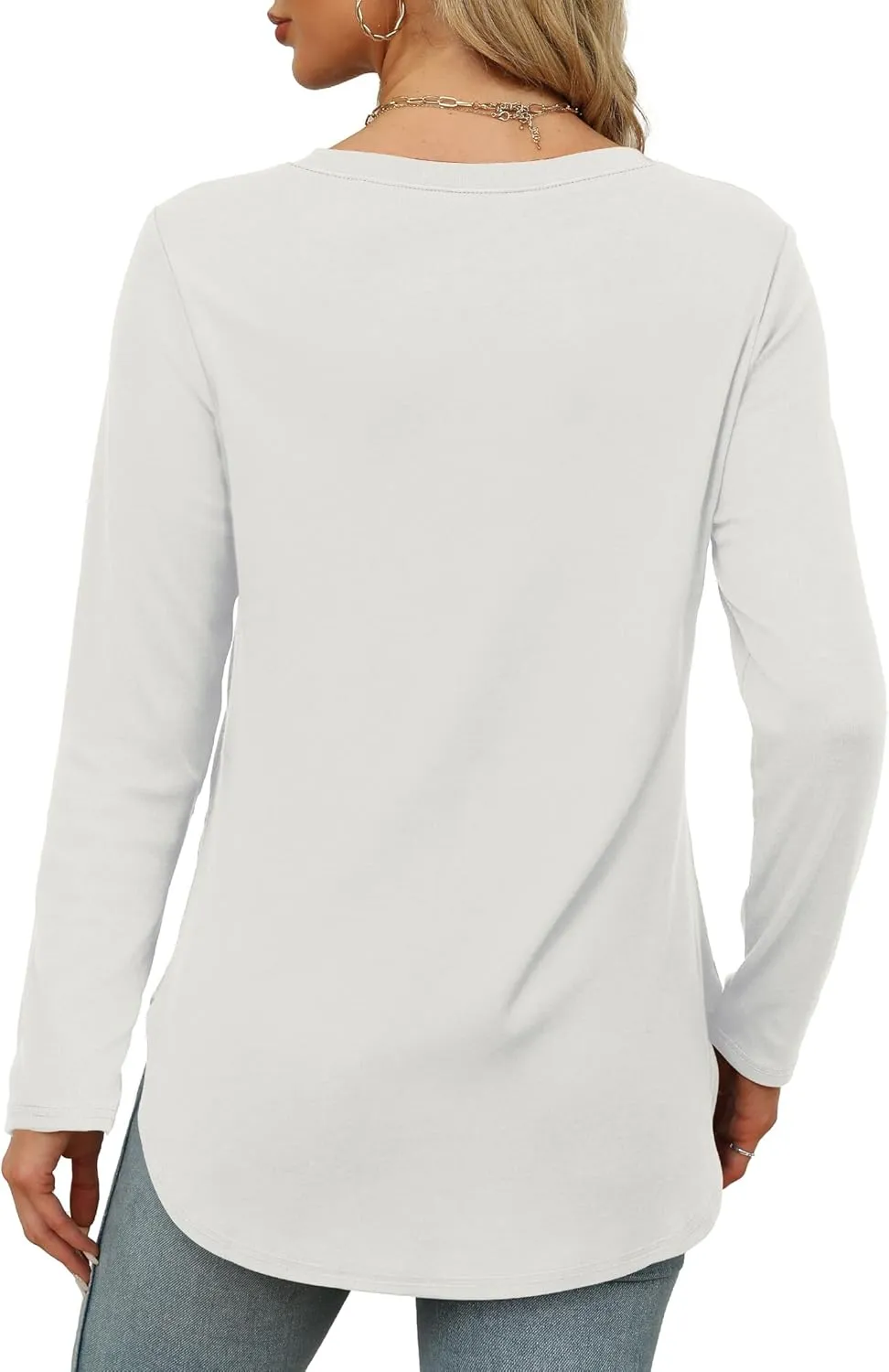 XIEERDUO Womens Long Sleeve Round Neck Shirts Side Split Basic Loose Tunic Tops Casual 2025