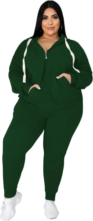YeGine Womens Plus Size Two Piece Outfits Sweatsuits Casual Long Sleeve Set With Pockets