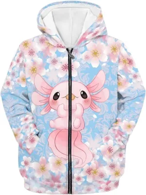 Yewattles Unisex Boys Girls Zip Up Hoodies Sweatshirts Long Sleeve Printed Top with Pockets Thin Coat for Age 6-16 Kids