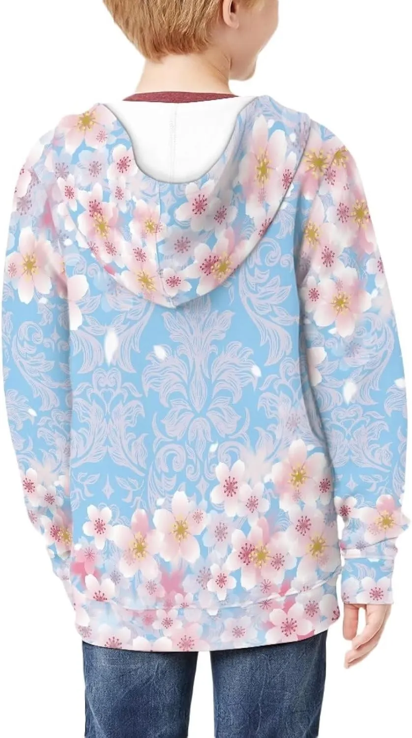 Yewattles Unisex Boys Girls Zip Up Hoodies Sweatshirts Long Sleeve Printed Top with Pockets Thin Coat for Age 6-16 Kids