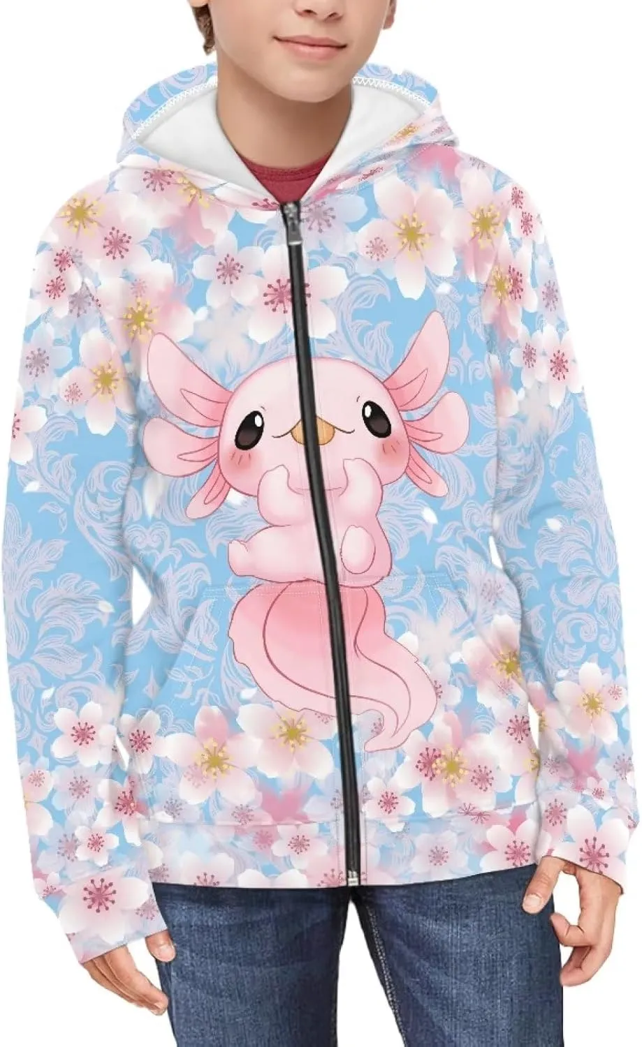Yewattles Unisex Boys Girls Zip Up Hoodies Sweatshirts Long Sleeve Printed Top with Pockets Thin Coat for Age 6-16 Kids