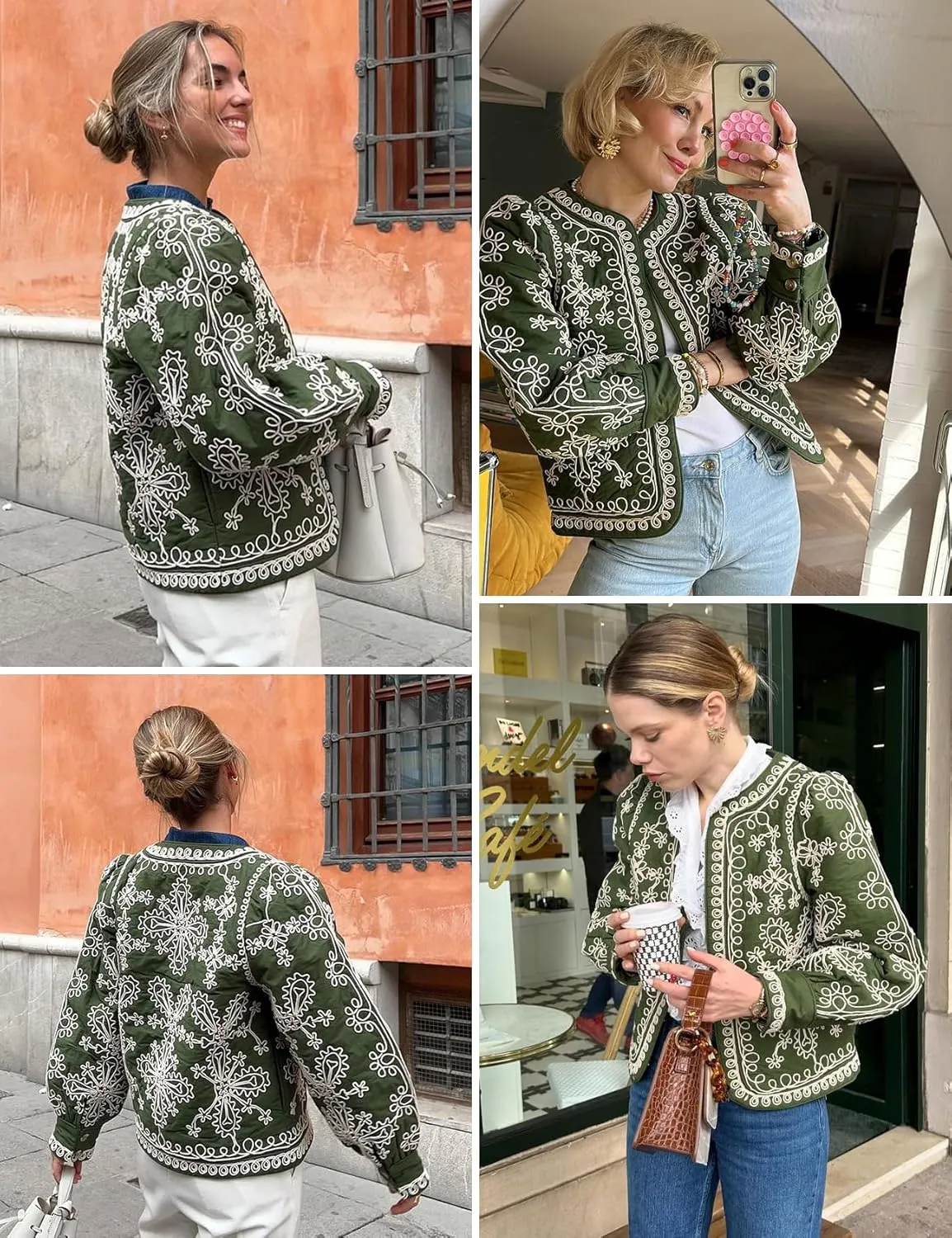 Yimoon Women's Cropped Quilted Puffer Jacket Lightweight Floral Print Padded Coat Open Front Puffy Cardigan Outwear
