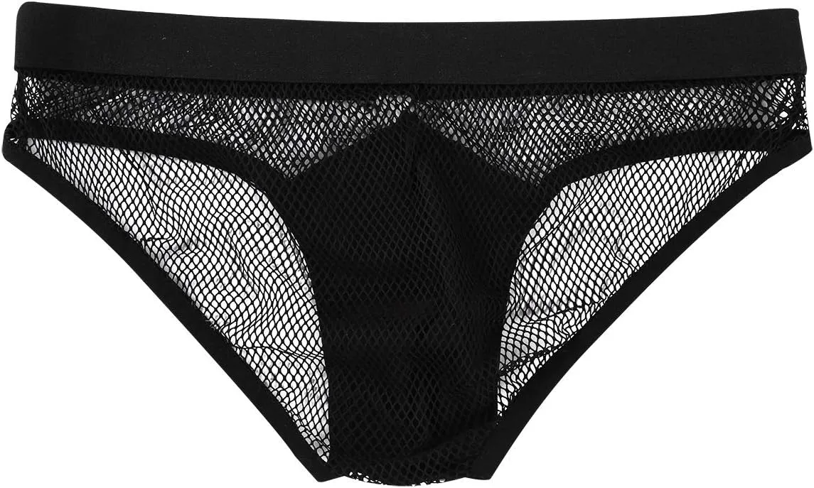 YiZYiF Men's Openwork Mesh Fishnet Briefs Breathable Underwear Metallic Pouch Lingerie Panty