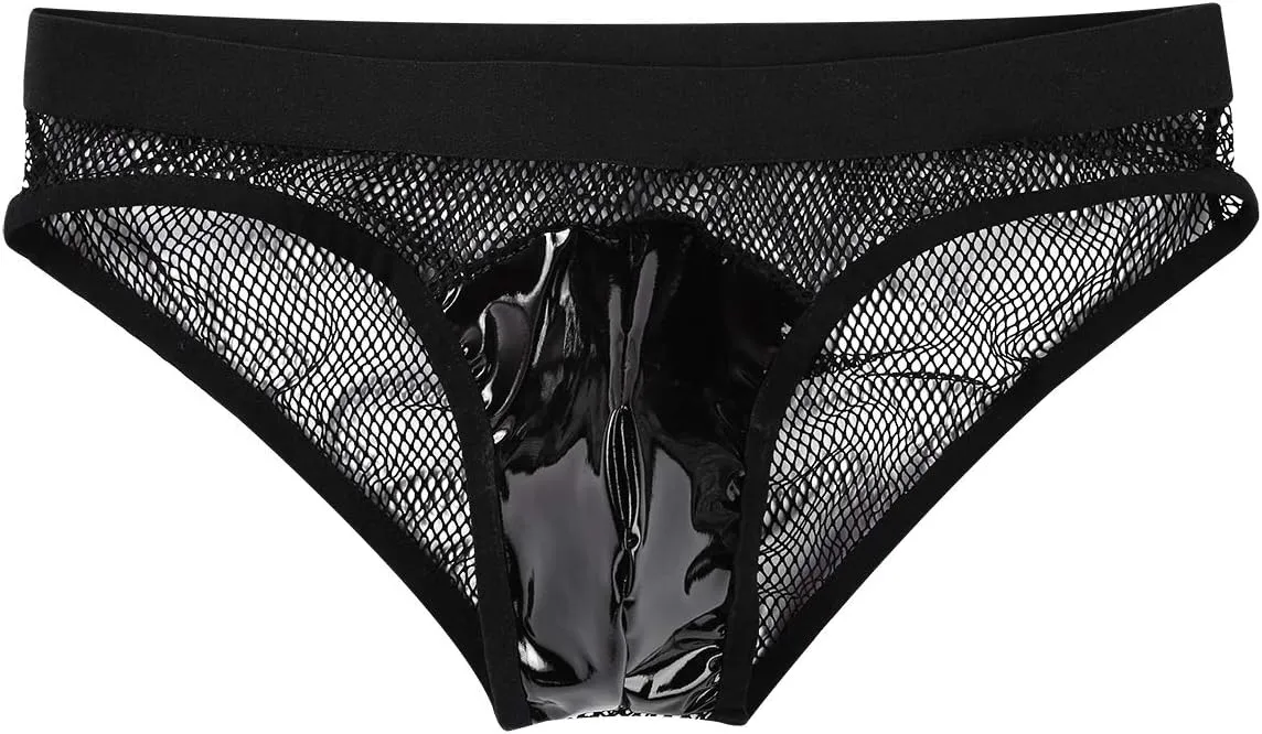 YiZYiF Men's Openwork Mesh Fishnet Briefs Breathable Underwear Metallic Pouch Lingerie Panty