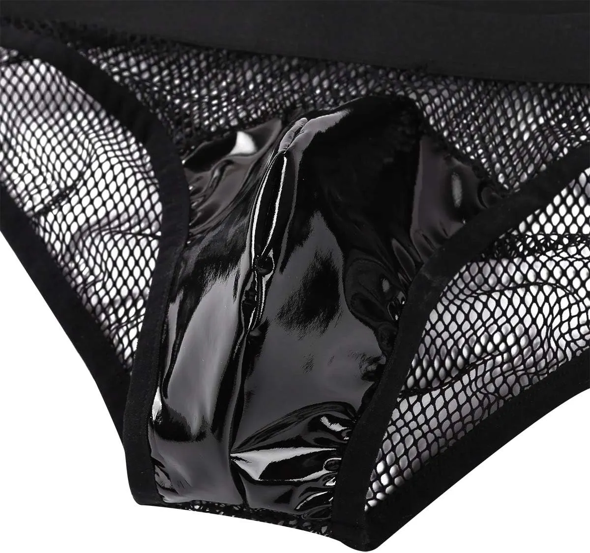 YiZYiF Men's Openwork Mesh Fishnet Briefs Breathable Underwear Metallic Pouch Lingerie Panty